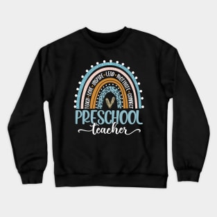 Preschool Teacher Leopard Boho Rainbow Back To School Teach Crewneck Sweatshirt